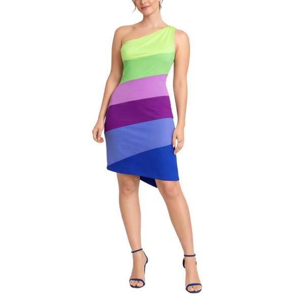 Susana Monaco Dresses & Skirts - NWT Susana Monaco Colorblock One Shoulder Mini Dress “Maldives”, size L